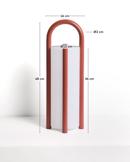 Большая портативная настольная лампа Leros из полиэтилена и стали терракотового цвета