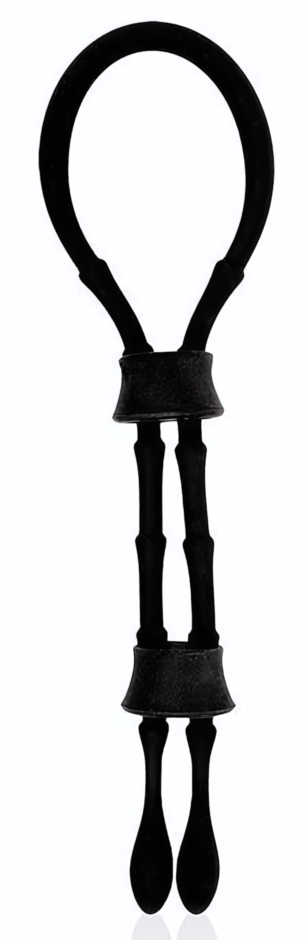 Черное силиконовое эрекционное кольцо-лассо с двумя утяжками (Цвет: черный)