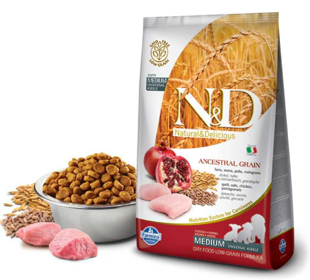 Сухой корм FARMINA N&D Ancestral Grain Puppy Medium&Maxi для щенков средних и крупных пород с курицей и гранатом - 12 кг