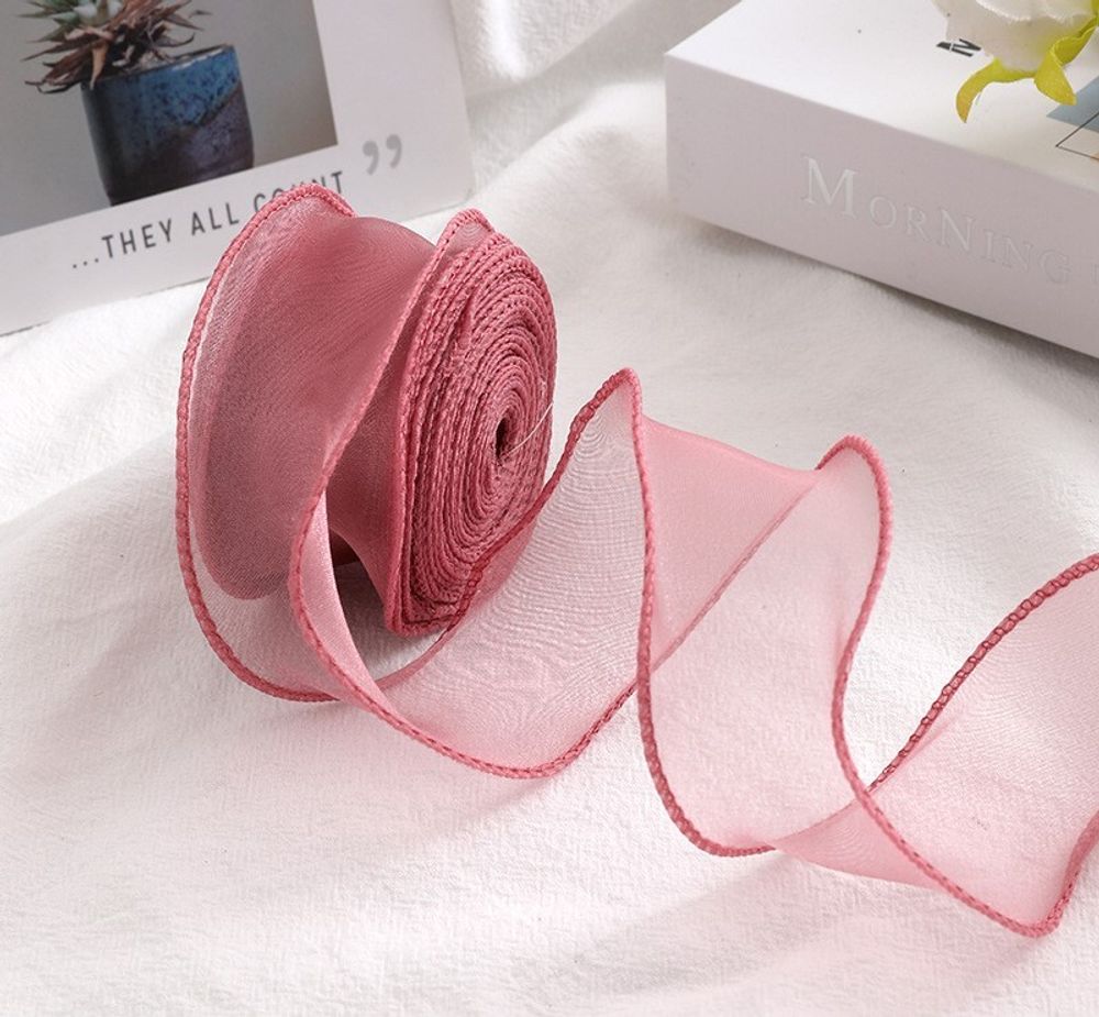 Лента органза с волнистым краем, (4см*10м) Без катушки, Розовое-Дерево