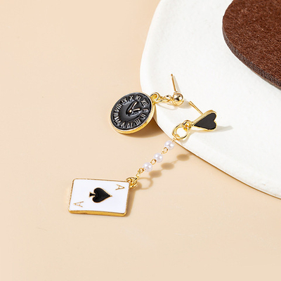 Серьги Карта и часы, черно-белый