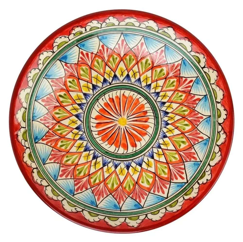 Тарелка плоская Риштанская Керамика 26 см. красная