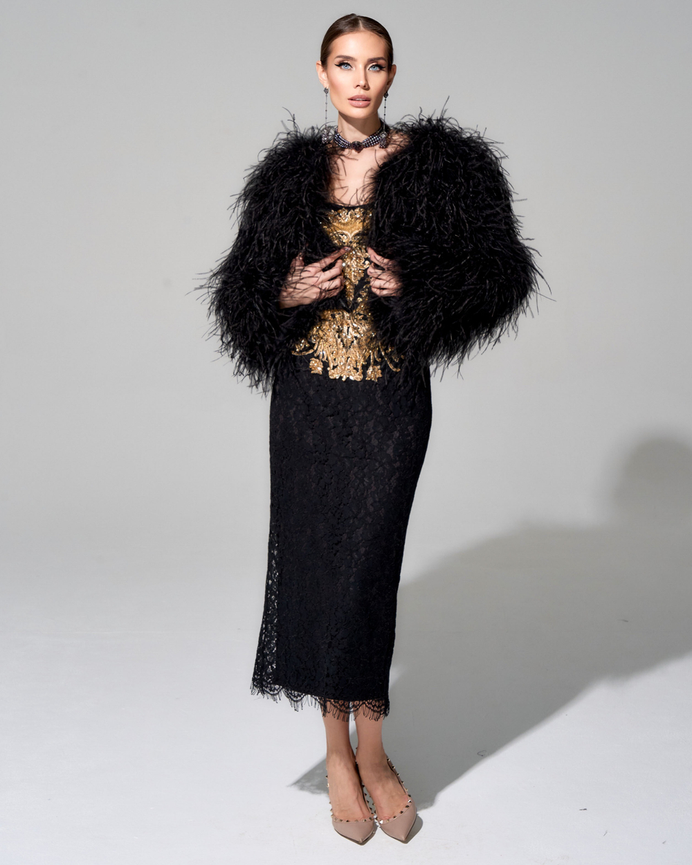 Кардиган из премиальных перьев страуса