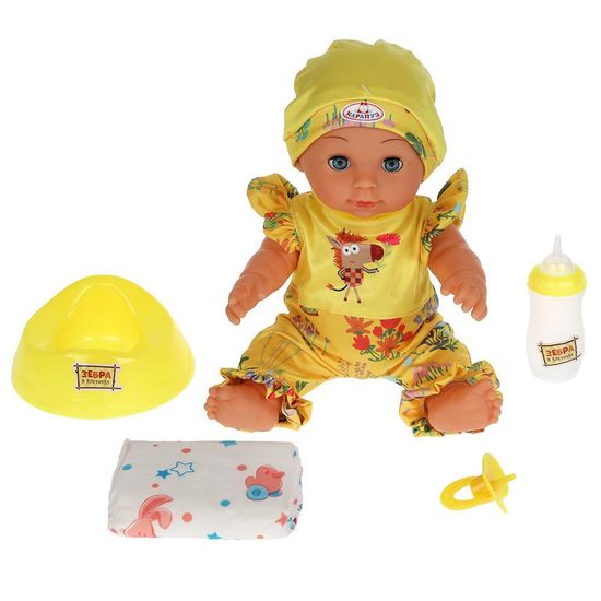 Пупс озвученный "Зебра в клеточку"  30см, пьет, писает, поет, ТМ КАРАПУЗ