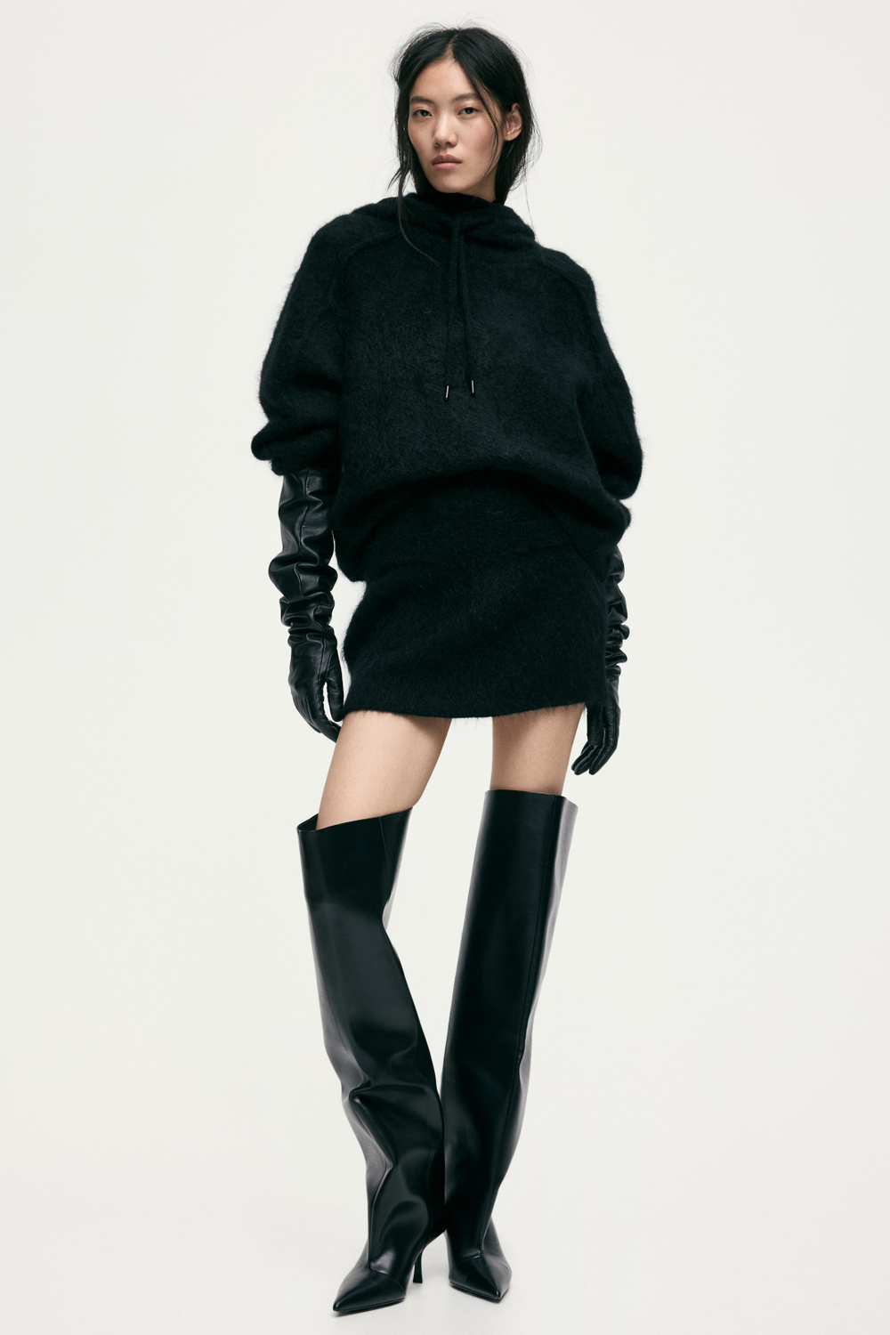 H&M Толстовка с капюшоном из смесовой мохеровой пряжи, черный