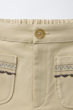 ZARA БРЮКИ С КАРМАНАМИ И ВЫШИВКОЙ, ЦВЕТ СЛИВОЧНОГО МАСЛА