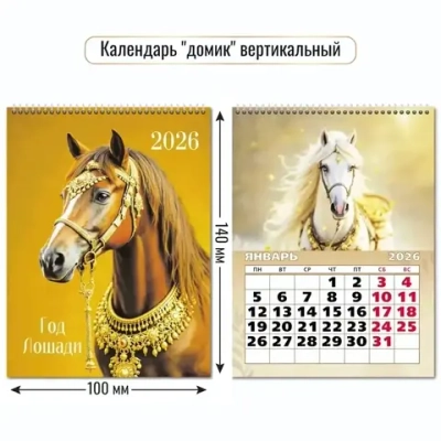 Календарь-домик вертикальный 2026 символ года Гордые кони