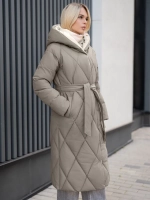 Пуховик стеганный зимний длинный с капюшоном