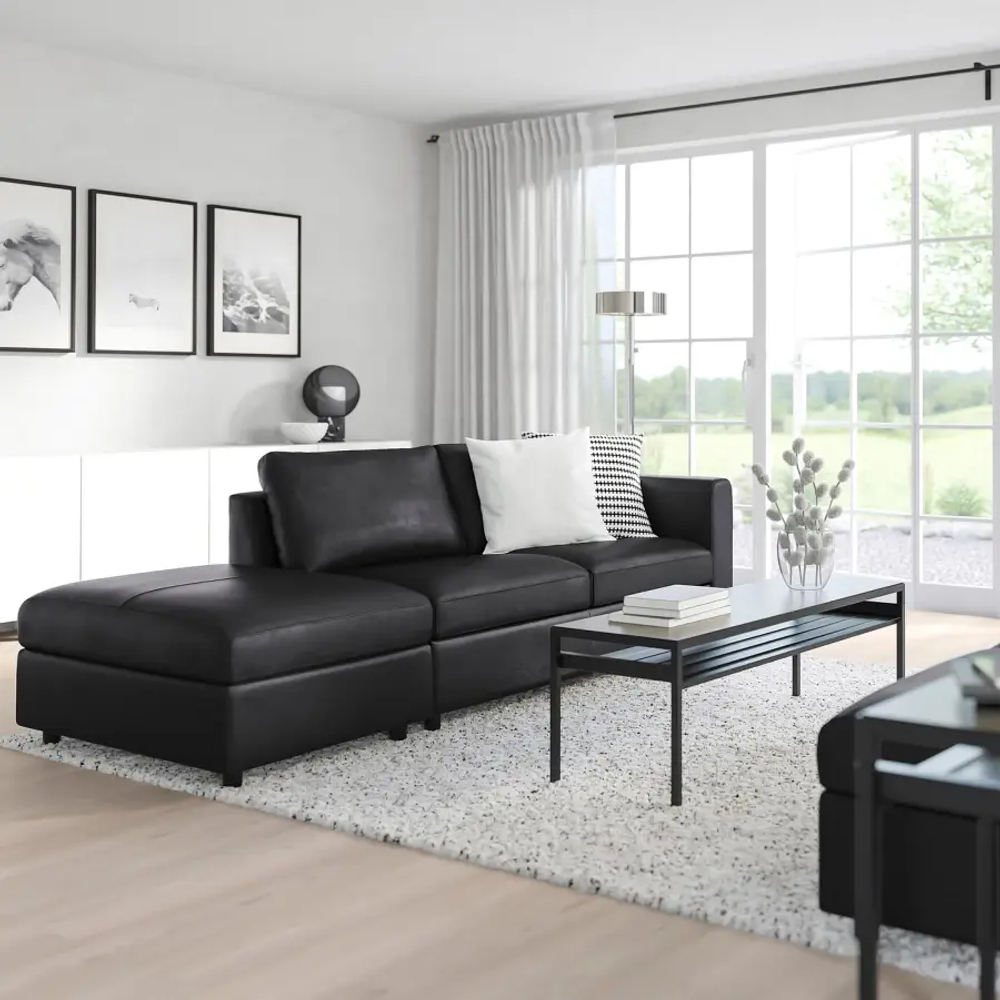 3-местный диван - IKEA VIMLE, 227х98х80 см, черный, кожа, ВИМЛЕ ИКЕА
