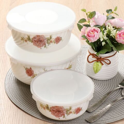 Салатник стеклокерам, кругл, 3 шт, 19, 16, 14 см, с крыш, подар уп, Пион, Daniks, K2125