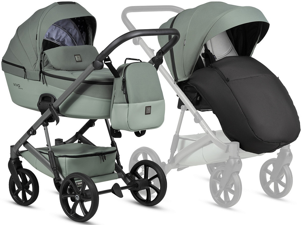 Детская коляска Tutis Viva 6 Plus Essential 3 в 1 с автокреслом Beno Beige 1612039 Sage