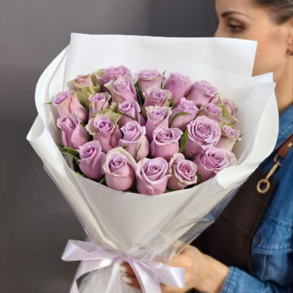 Букет из 25 сиреневых роз (Кения 40 см)