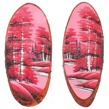 Панно на срезе дерева "Розовый закат" вертикальное 60-65 см R118857