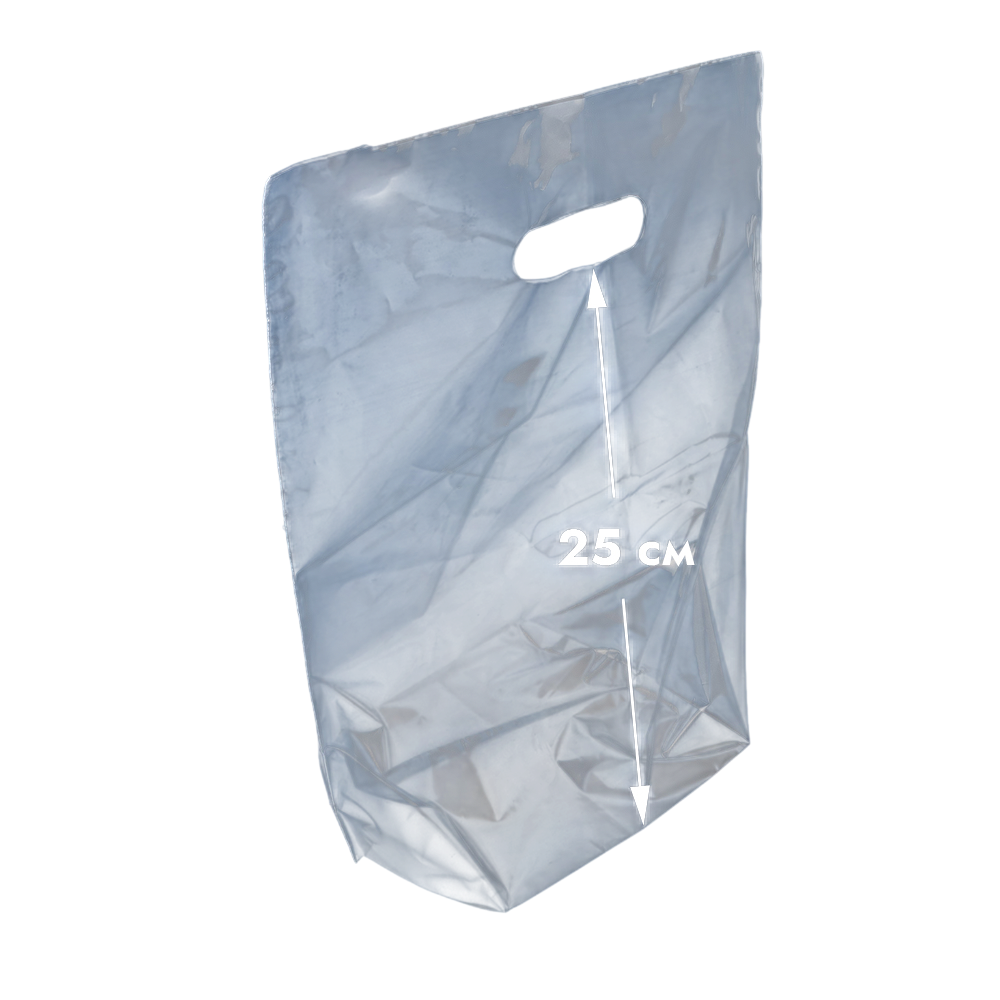 Пакет прозрачный с прорубной ручкой и квадратным дном ,высота 32см