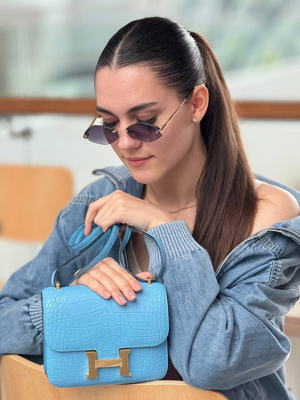 Сумка Hermes из кожи крокодила 18 см