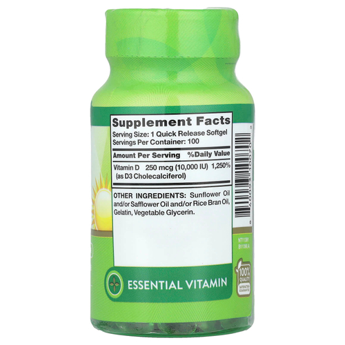 Nature's Truth, Vitamin D3, High Potency, 250 mcg (10,000 IU), 100 Quick Release Softgels