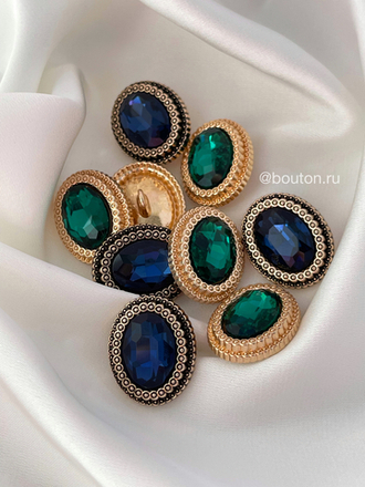 Пуговицы овальной формы стразы синие сапфиры