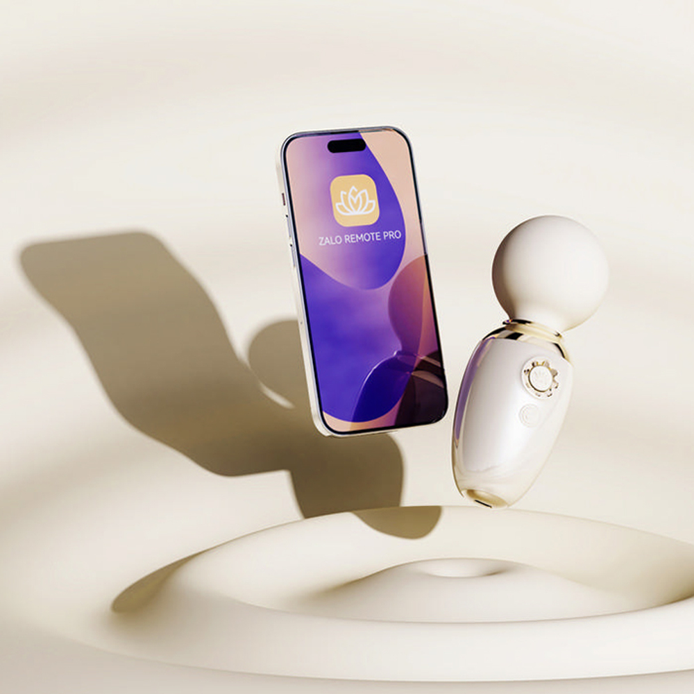 Бежевый мини-массажёр 8,9см с функцией нагрева и управлением через приложение Zalo Ava Mini Wand Massager Ivory White