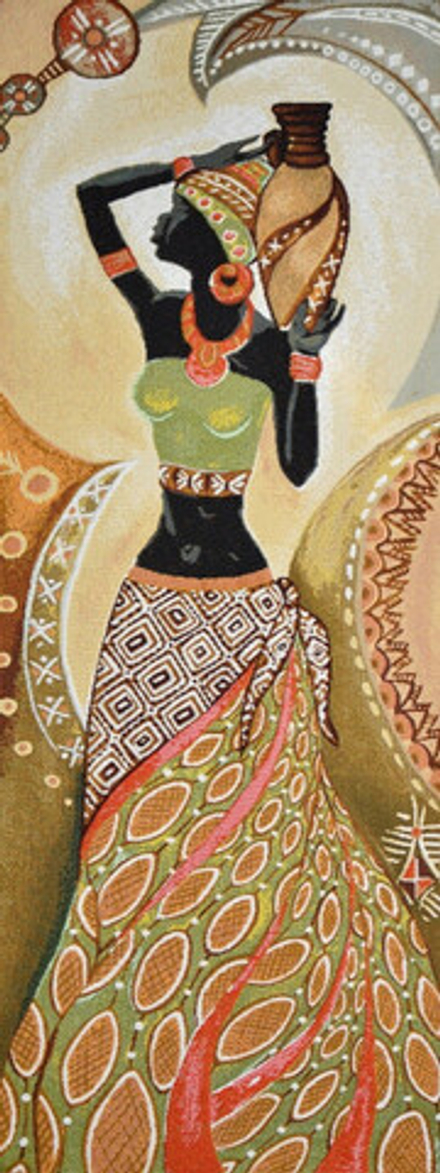 Гобеленовая картина "D. АФРИКАНКА С КУВШИНОМ" в багетной раме, Россия.