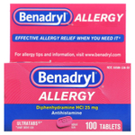 Benadryl, Allergy, дипенгидрамин гидрохлорид, 25 мг, 100 таблеток