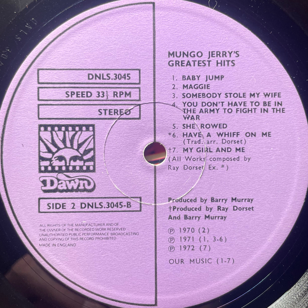 Mungo Jerry ‎– Mungo Jerry's Greatest Hits (Англия 1973г.)