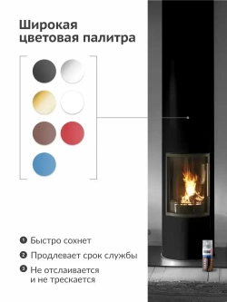 Термостойкая аэрозольная краска для металла "Эмаль KUDO HEAT RESISTANT", антикоррозийная в баллончике, Черная матовая KU-5002