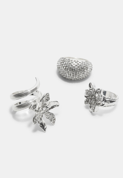 STRADIVARIUS Набор из 3 колец со стразами, серый