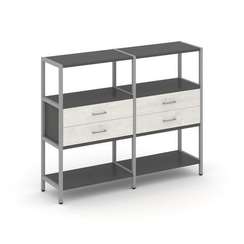 Shelf System Двухсекционный стеллаж трехярусный с ящиками SN.STM-322 Антрацит/Дуб Наварра/Металл Сер