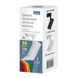 ULB-T55-30W-3000K WHITE Светильник-прожектор светодиодный трековый. 2700 Лм. Теплый белый свет 3000К. Корпус белый. ТМ Uniel