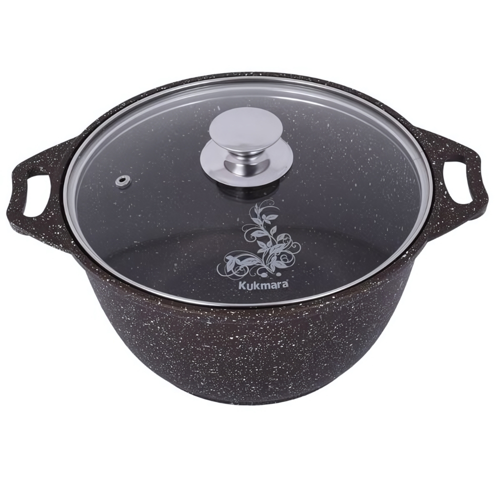 Кастрюля 3л «Мраморная»(кофейный мрамор) со стеклянной крышкой кмк32а