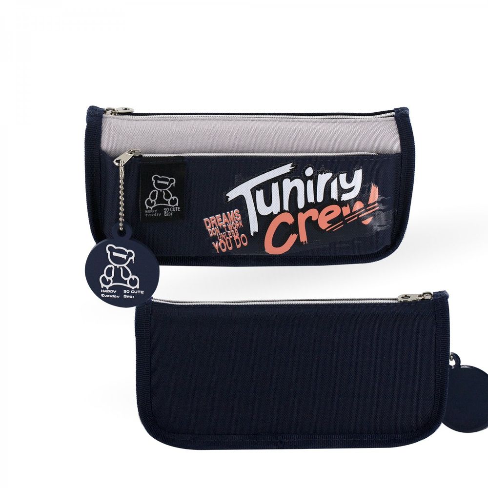 Пенал - косметичка Alingar, ПВХ, молния, боковой карман, брелок, 90 х 210 мм, "Tuniriy Сrew", тёмно-синий (надпись бело-оранж)