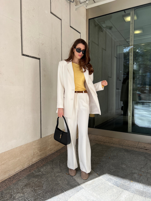 Брюки из плотной ткани молочные прямые