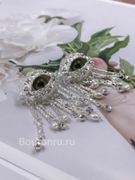 Серьги Скиапар. серебристые в форме глаза со стразами и жемчугом
