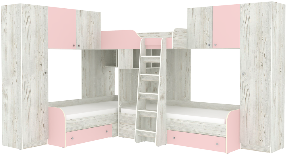 Трехместная кровать КарИВи Трио 3 Винтерберг Розовый