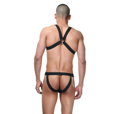 Пикантное мужское боди с эластичными перемычками (Размер: S-M) (Цвет: черный)