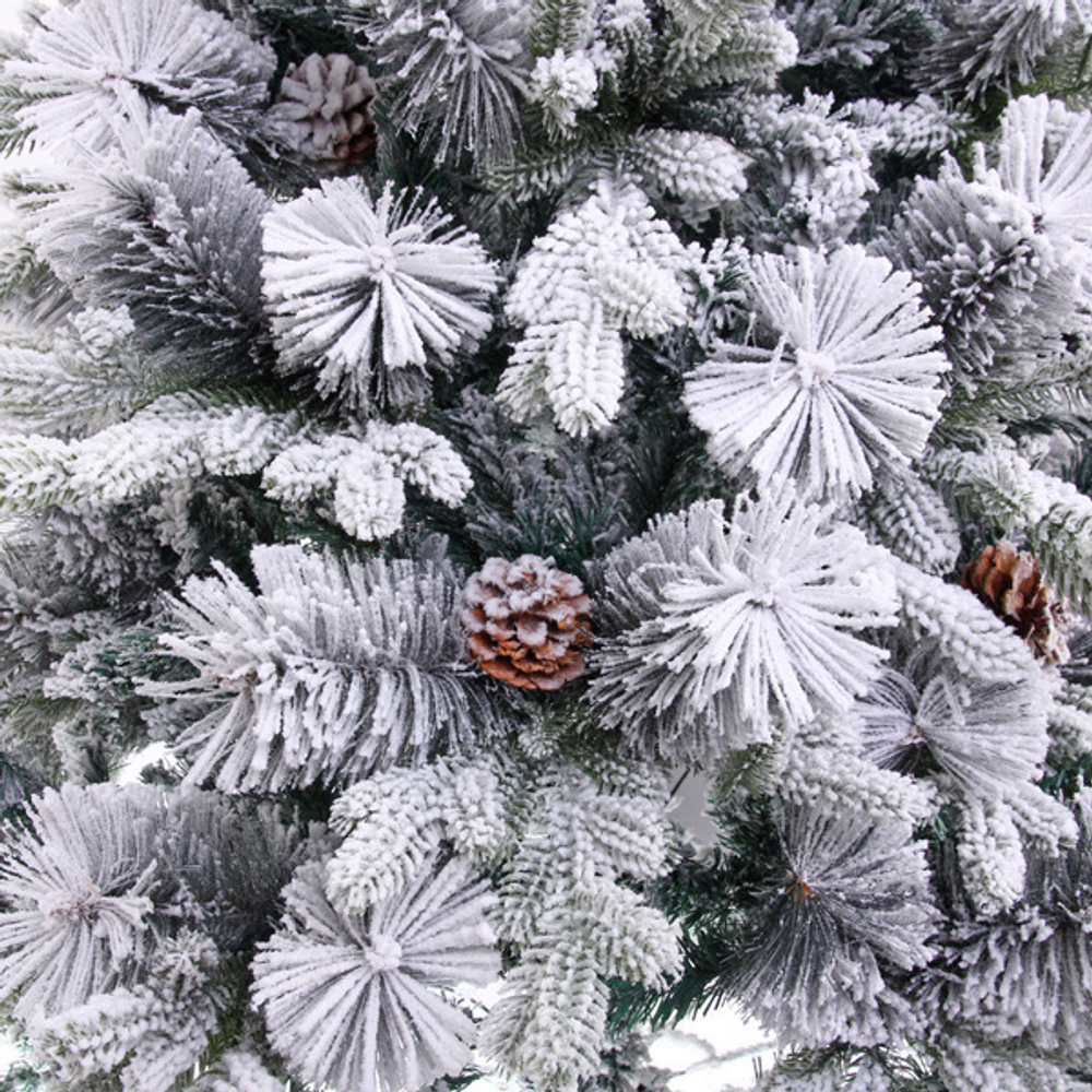 Ёлка «Снежная рапсодия» 210 см, ПВХ+Леска, шишки, белый иней (1100 веток)