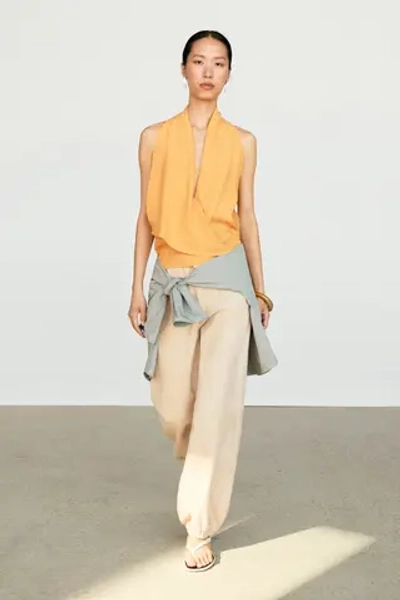 Футболка с воланами и вырезом-холтер - MASSIMO DUTTI