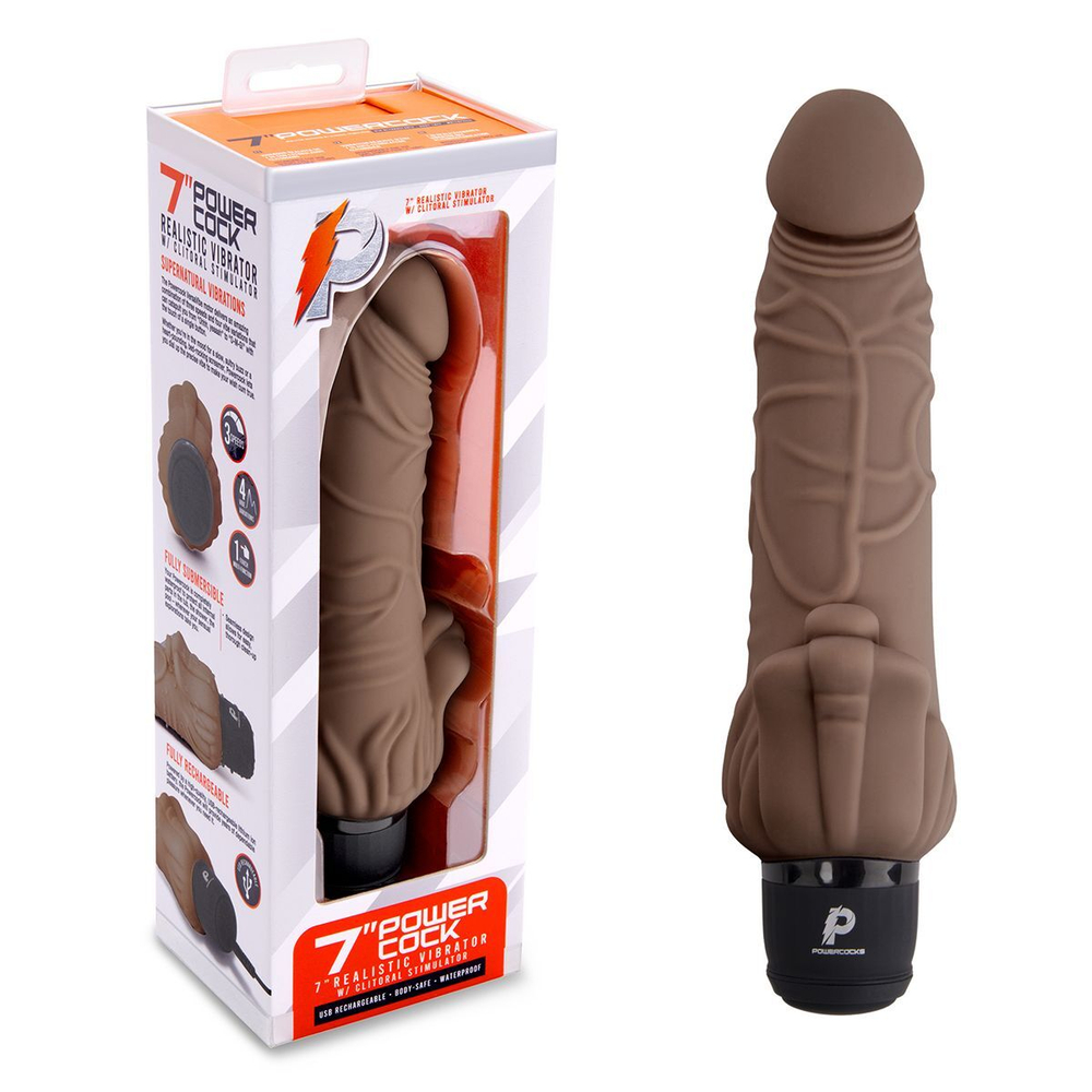 Коричневый вибратор с клиторальным выступом 7" Realistic Vibrator - 21,5 см.