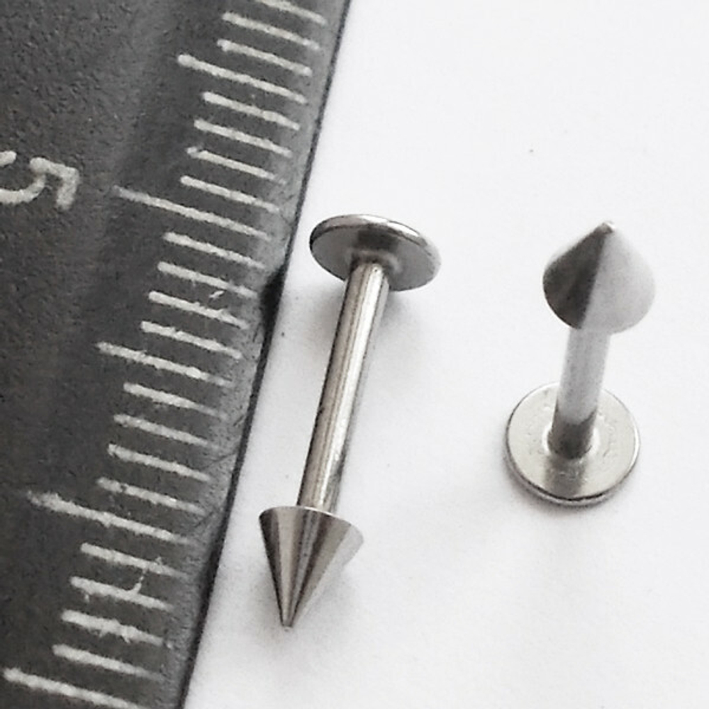 Серьга (лабрета) для пирсинга губы 8 мм с конусным наконечником 3 мм из медицинской стали. 1 шт.