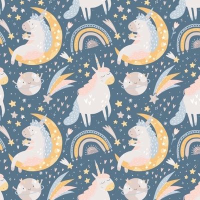 Волшебные единорожки на серо-синем фоне