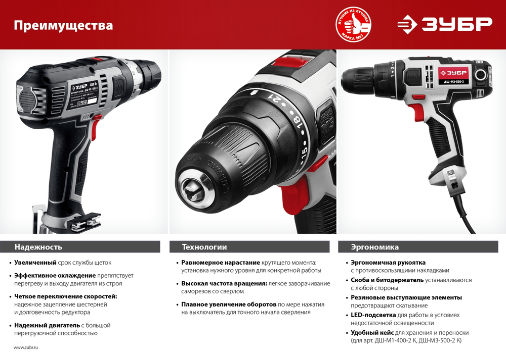 ЗУБР ДШ-М3-500-2 К дрель-шуруповерт сетевая, 500 Вт, 0-450/0-1800 об/мин, в кейсе