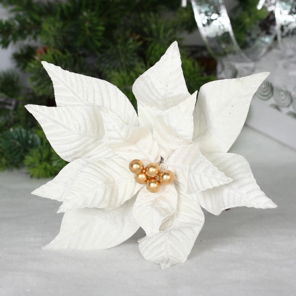 Украшение новогоднее «Пуансеттия - Утренняя пора» 27 см, Белый