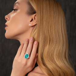 Кольцо с Турмалином Параиба и Бриллиантами, Эмаль, R0143-09/2