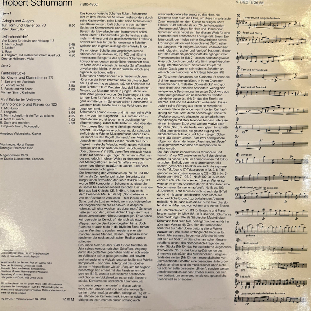 Виниловая пластинка Schumann – Adagio Und Allegro LP