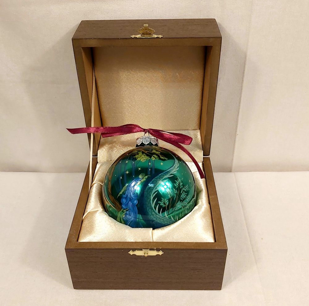 Шар новогодний с ручной росписью Палех "Дракон" в футляре