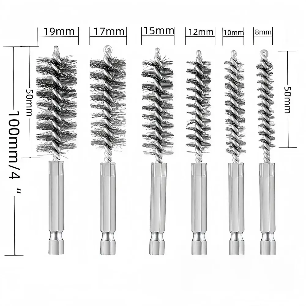 Щетка для скважин из нержавеющей стали с шестигранной ручкой, набор из 14 шт. для полировки и снятия заусенцев