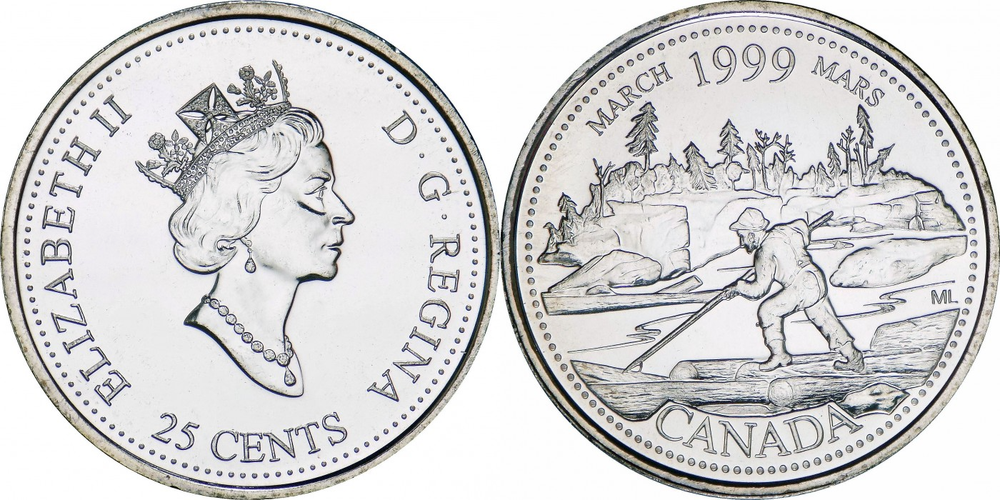 Канада 25 центов, 1999 Март 1999, Сплав на плоту