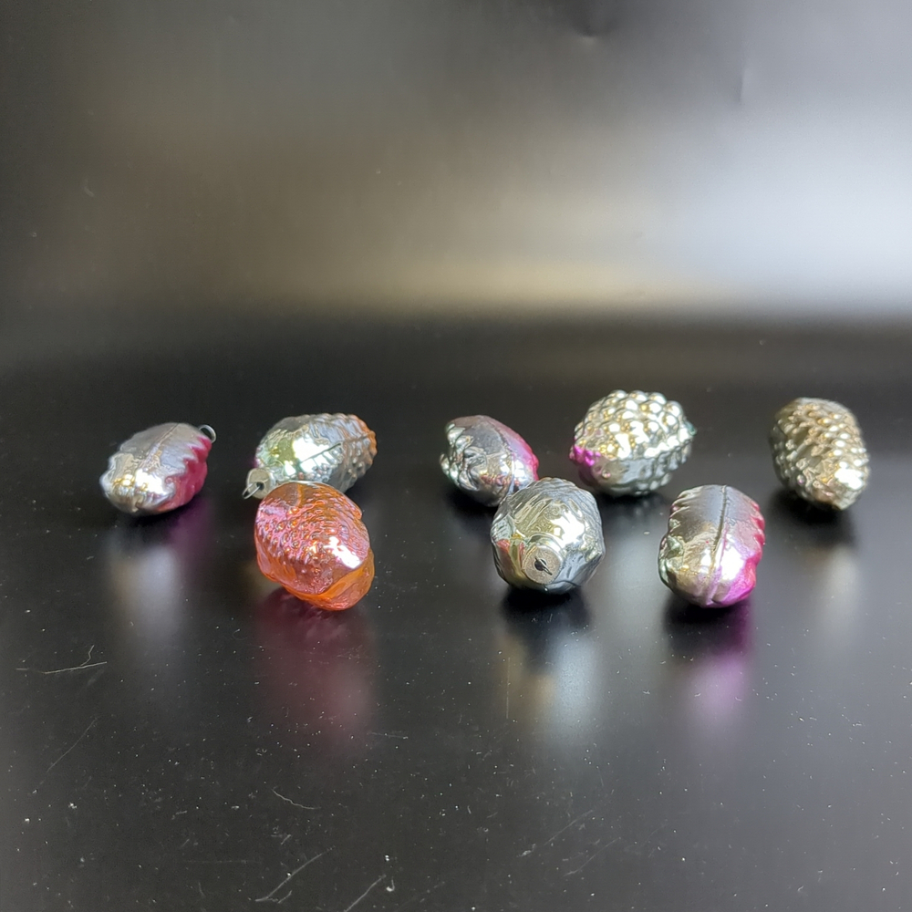 Ёлочные игрушки набор из 8 разных штук шишки, виноград, стекло, подвесные, винтаж СССР 1960-1980 гг