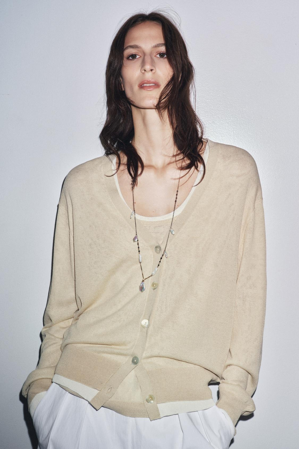 ZARA ДВУХСЛОЙНЫЙ КАРДИГАН, ПЕСОЧНЫЙ