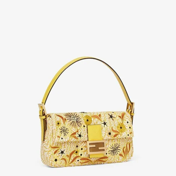 Сумка Fendi из жаккарда с узором FF Vertigo и вышивкой желтый